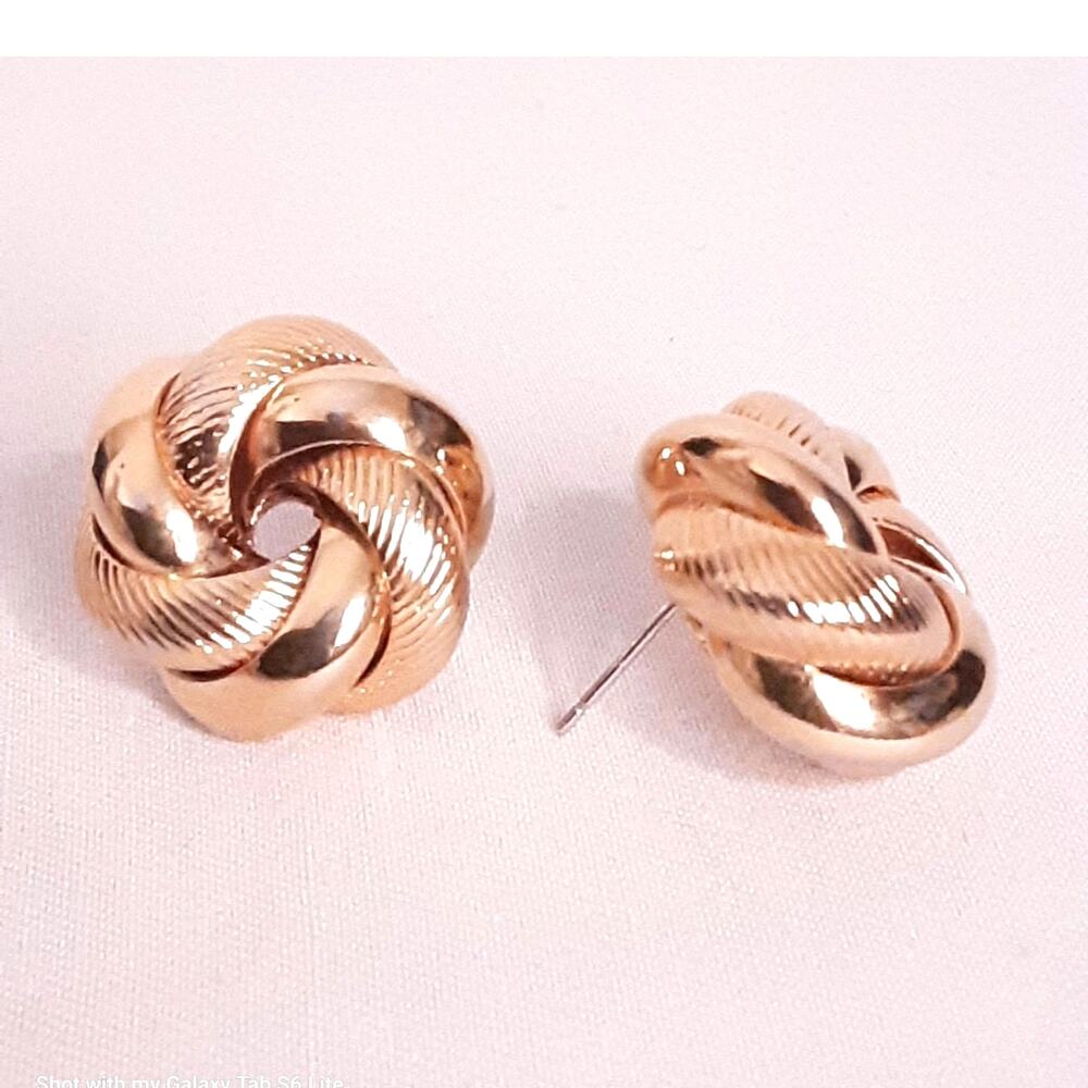 💎Knotted Twists Stud Earrings Gold Tone Textured Whirlpools Post Back